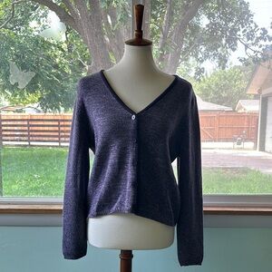 VINTAGE TALBOTS PURPLE V NECK BUTTON UP SWEATER